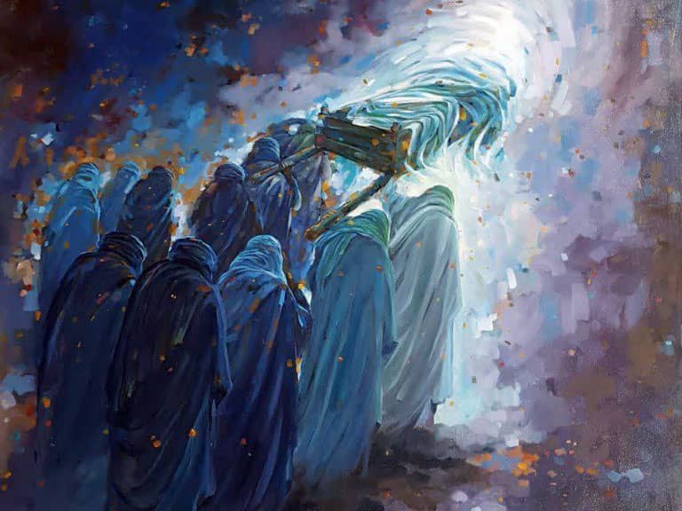 Representación del sepelio secreto del Imam Alí en la noche de Nayaf