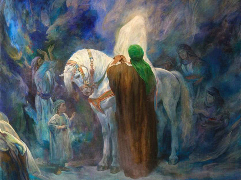 Matrimonio celestial entre el Imam Alí y Fátima Zahra en un ambiente espiritual y luminoso