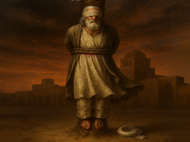 Maytham al-Tammar junto a la palmera donde fue martirizado por orden de Ibn Ziyad